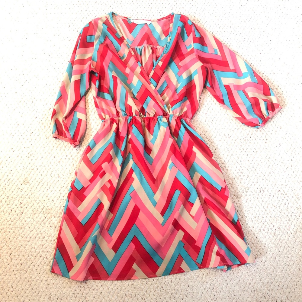 Peaches N Cream Multi Color Dress Red Blue Small